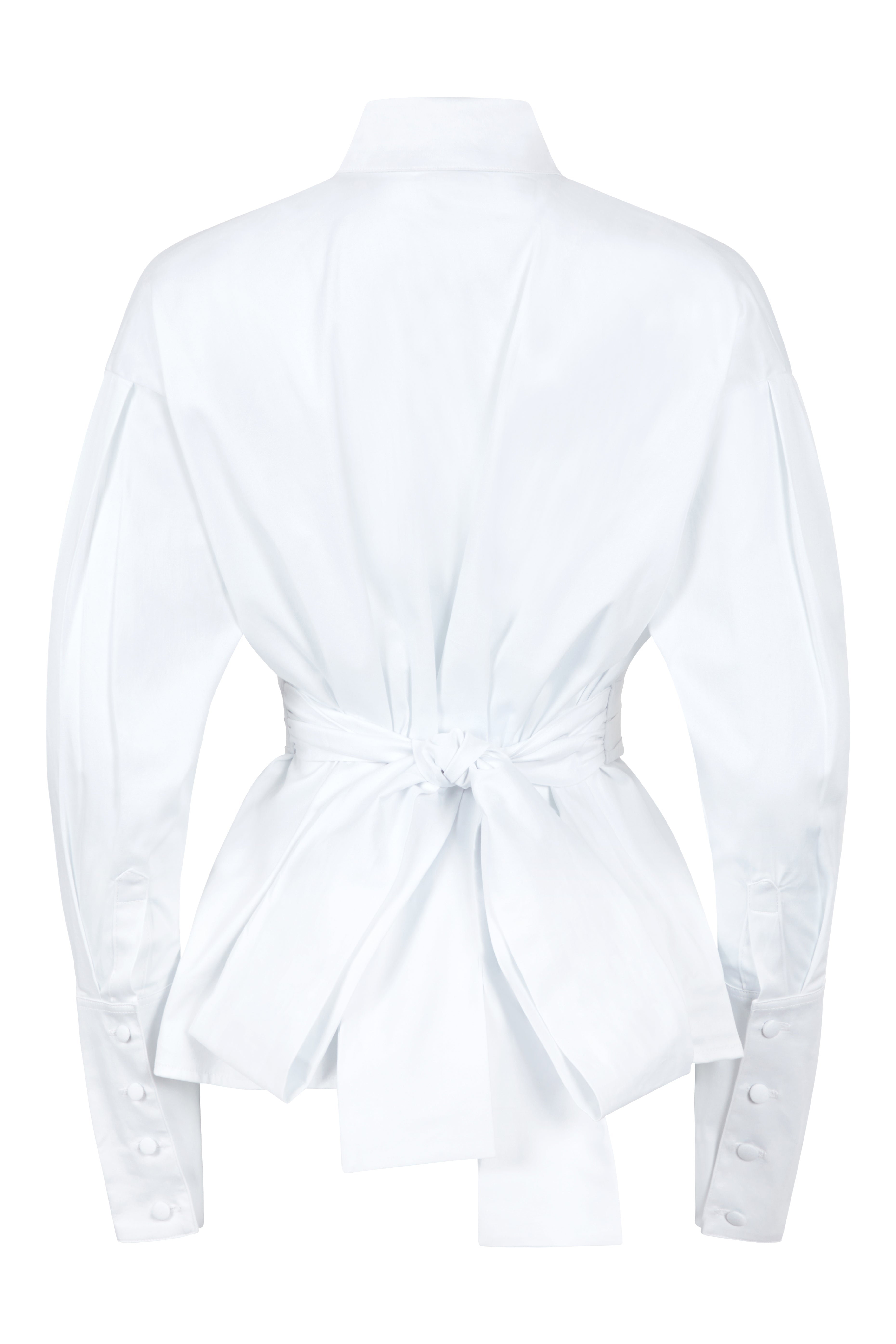 White blouse with a knot detail at the back on a white background