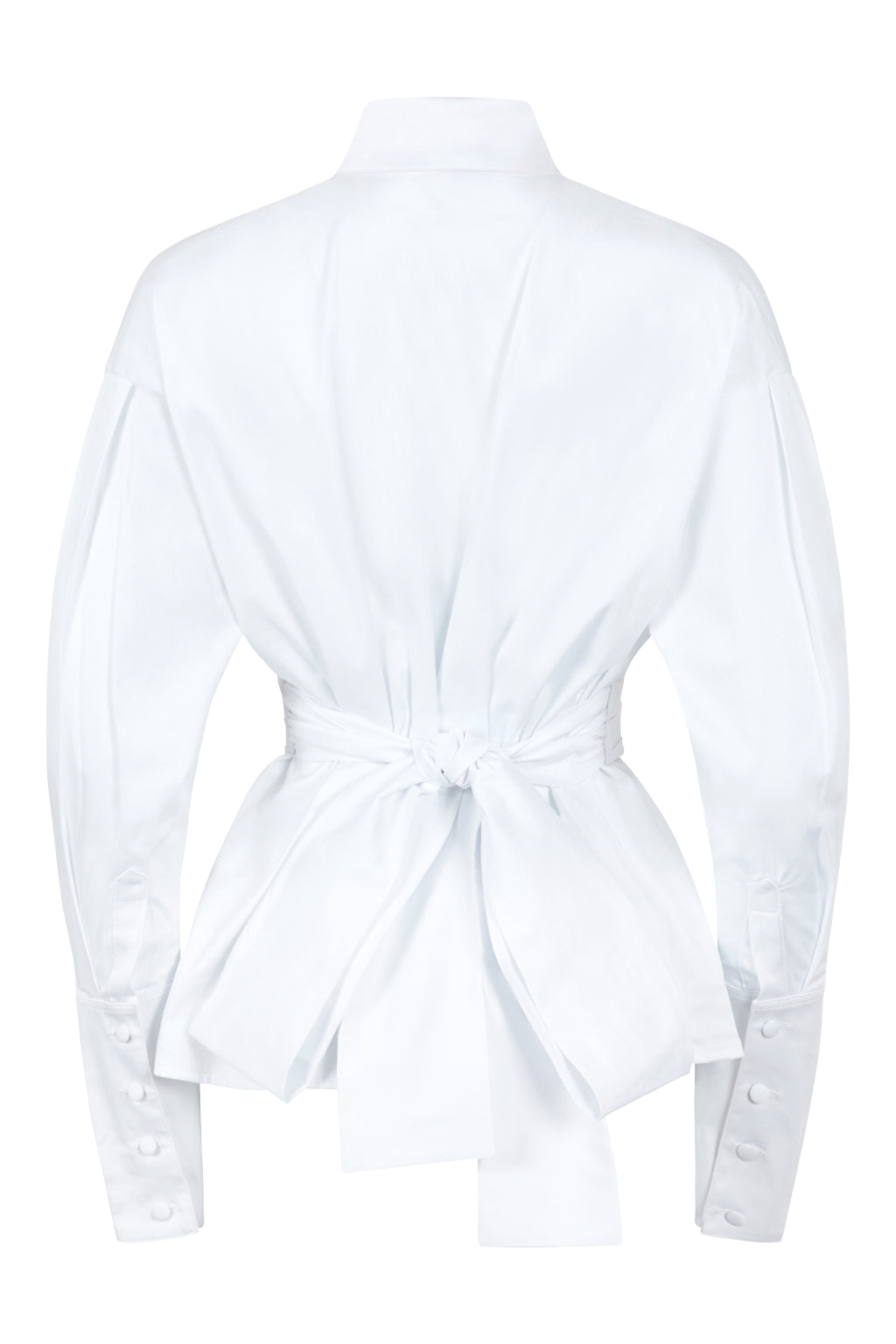 White blouse with a knot detail at the back on a white background